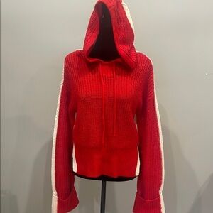 Red and White Hooded Women's Sweater